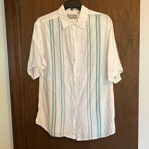 Men's Havanera LT White and Teal Striped Casual Shirt